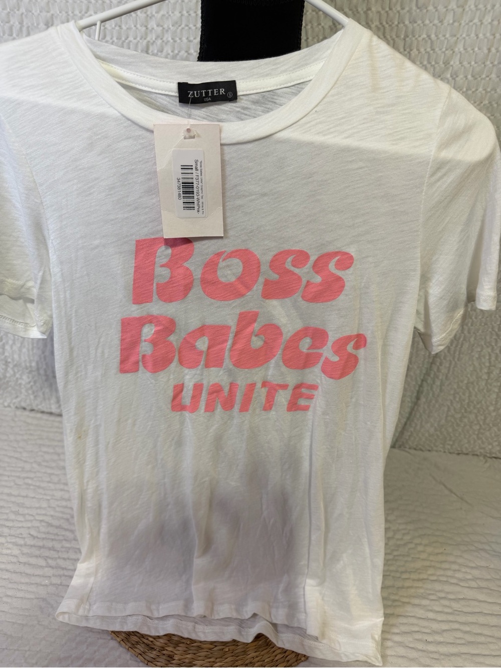 Zutter White Short Sleeve Tee with Pink 'Boss Babes Unite' Graphic